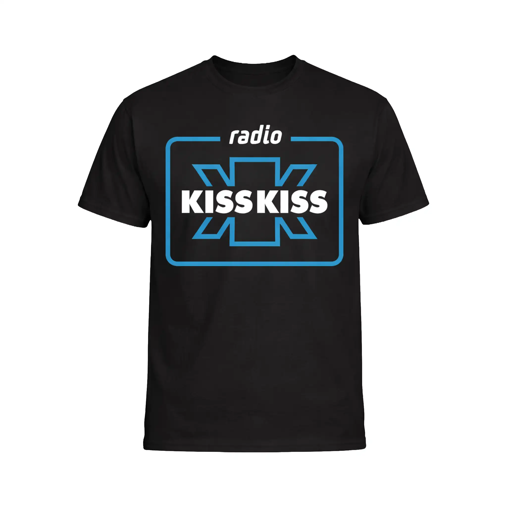 Premium Bag Kiss Kiss Way fronte maglia ufficiale nera Radio Kiss Kiss con logo blue electric del tour Kiss Kiss Way